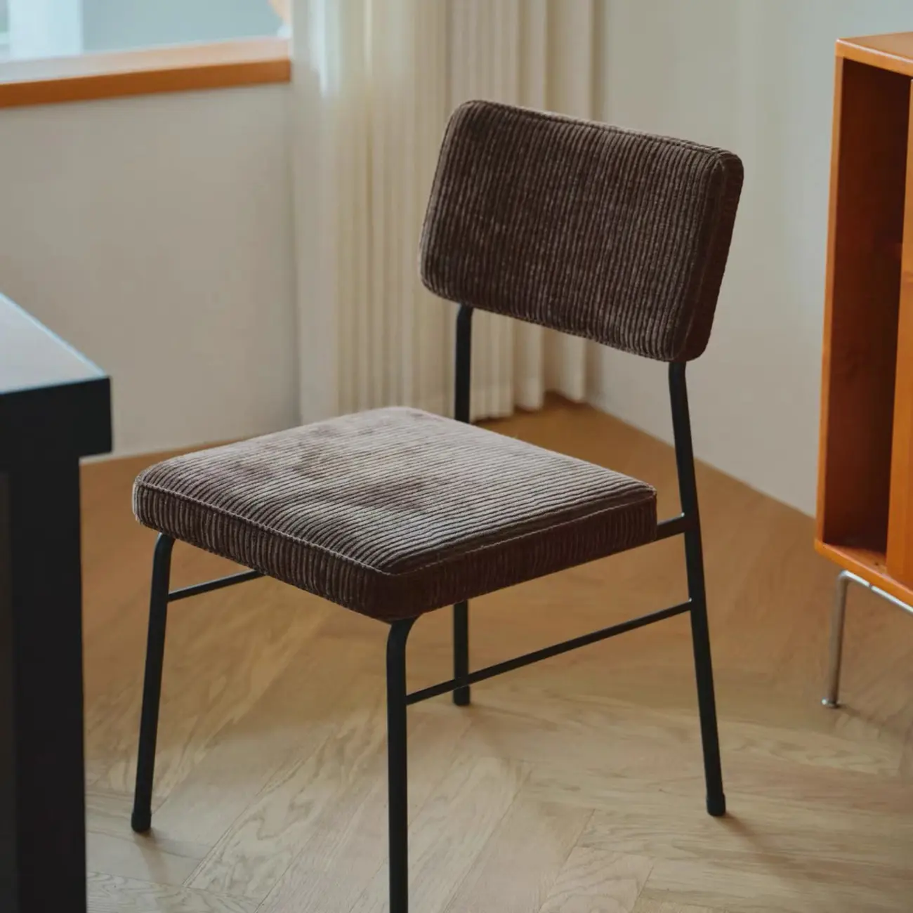 Mid-Century Modern Corduroy Armless Dining Chair Set of 2 Image - 5 | homeyfad