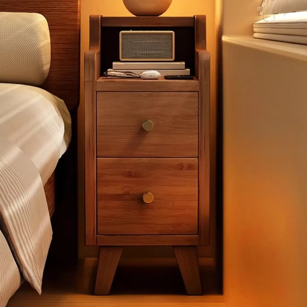 Narrow White Wood 2 Shelves Nightstand Image - 6 | homeyfad