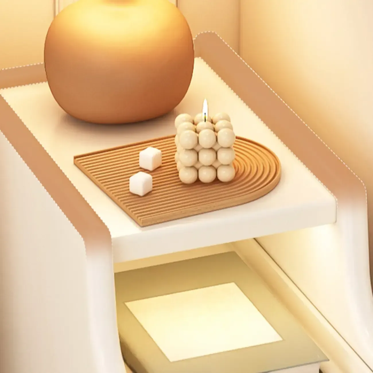 Narrow White Wood 2 Shelves Nightstand Image - 11