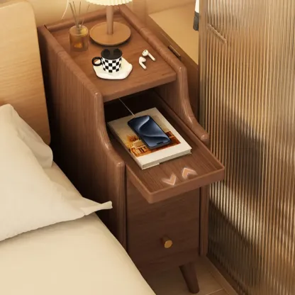 Narrow White Wood 2 Shelves Nightstand Image - 7