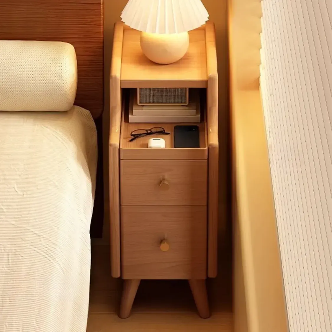 Narrow White Wood 2 Shelves Nightstand Image - 1 | homeyfad