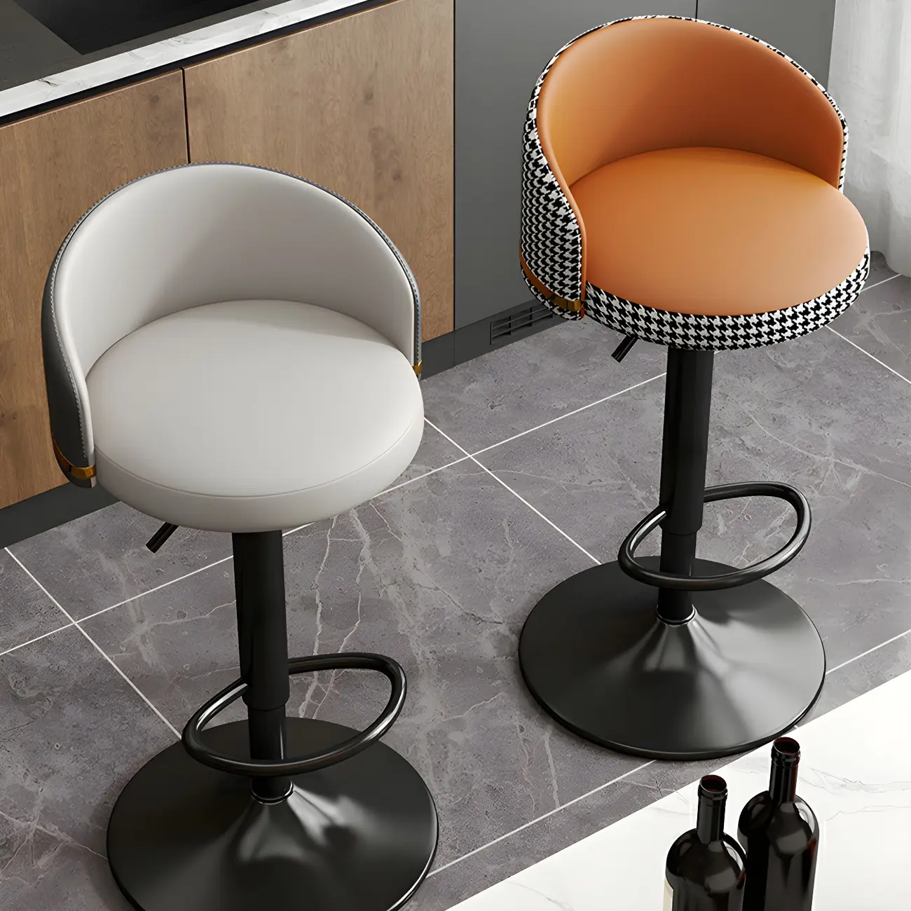 Modern Faux Leather Adjustable Luxury Bar Stool | homeyfad