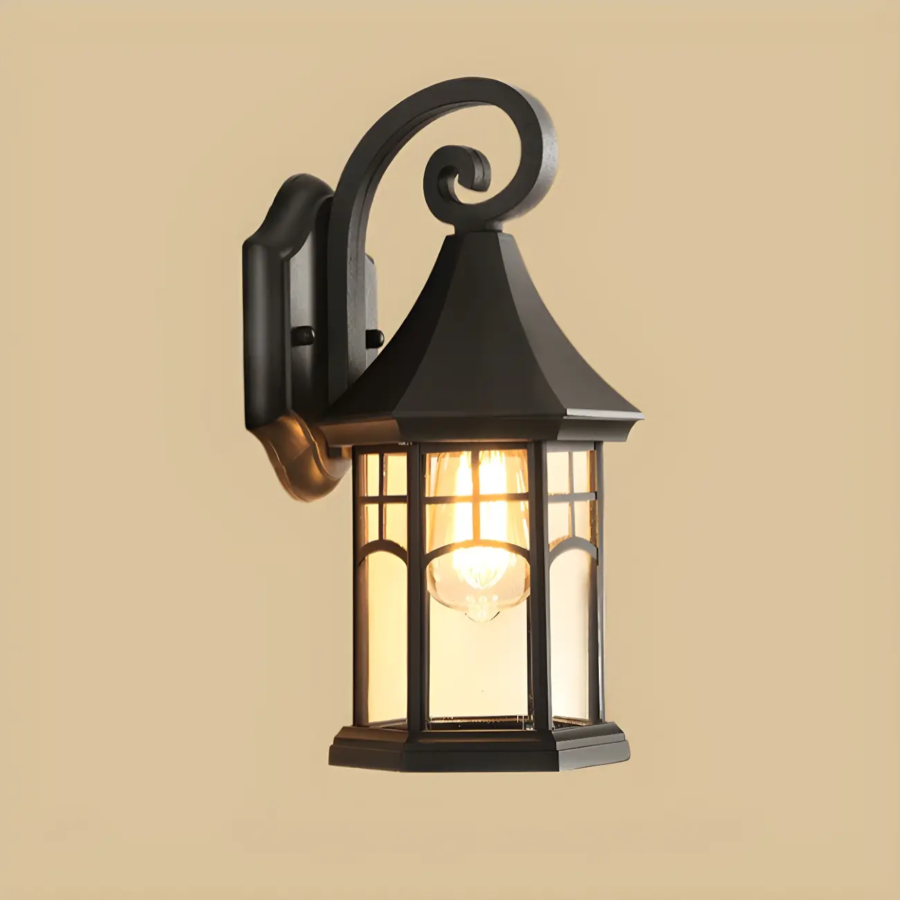 Industrial Black Metal Clear Glass Lantern Outdoor Wall Light Image - 2 | homeyfad
