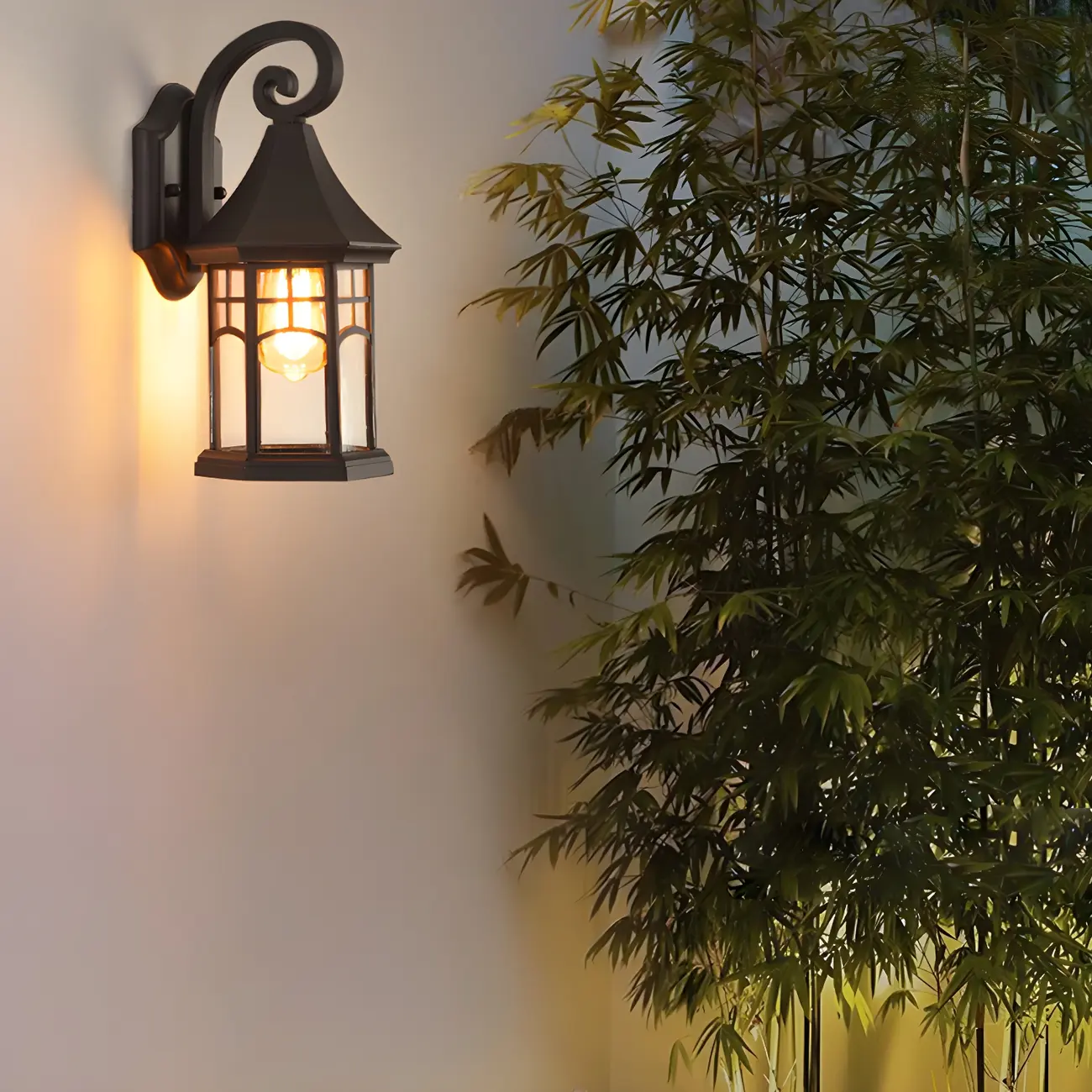 Industrial Black Metal Clear Glass Lantern Outdoor Wall Light Image - 3 | homeyfad