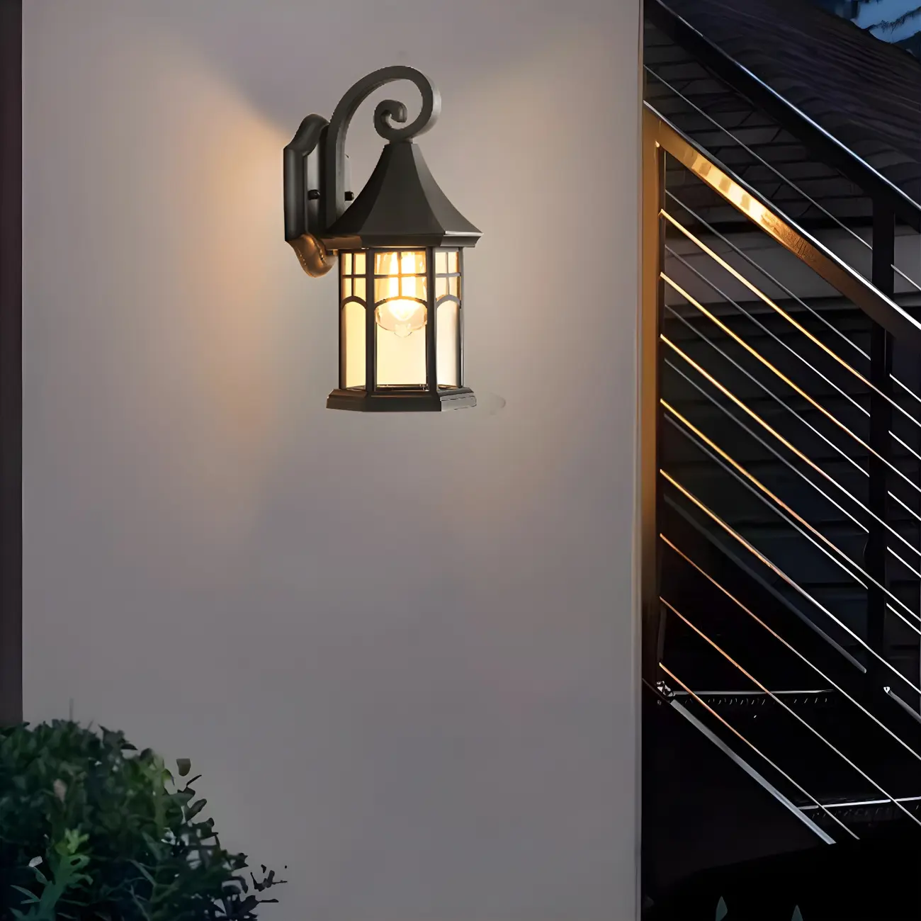 Industrial Black Metal Clear Glass Lantern Outdoor Wall Light Image - 4 | homeyfad