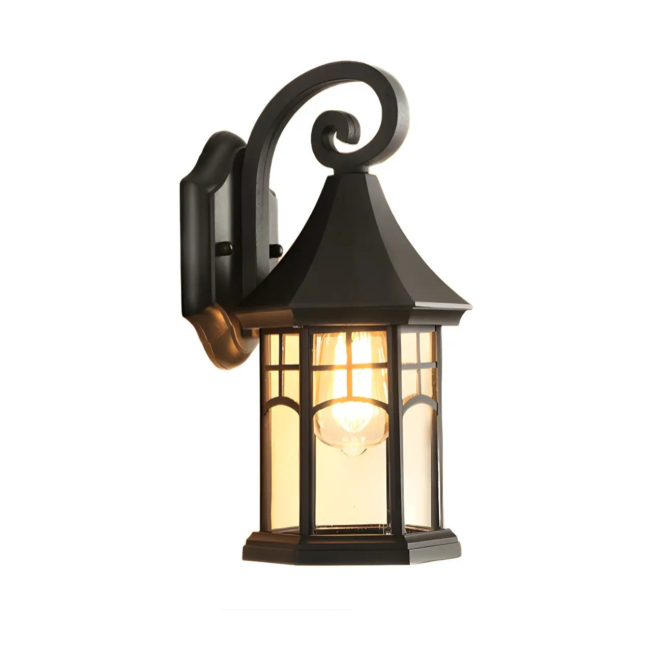 Industrial Black Metal Clear Glass Lantern Outdoor Wall Light Image - 6 | homeyfad