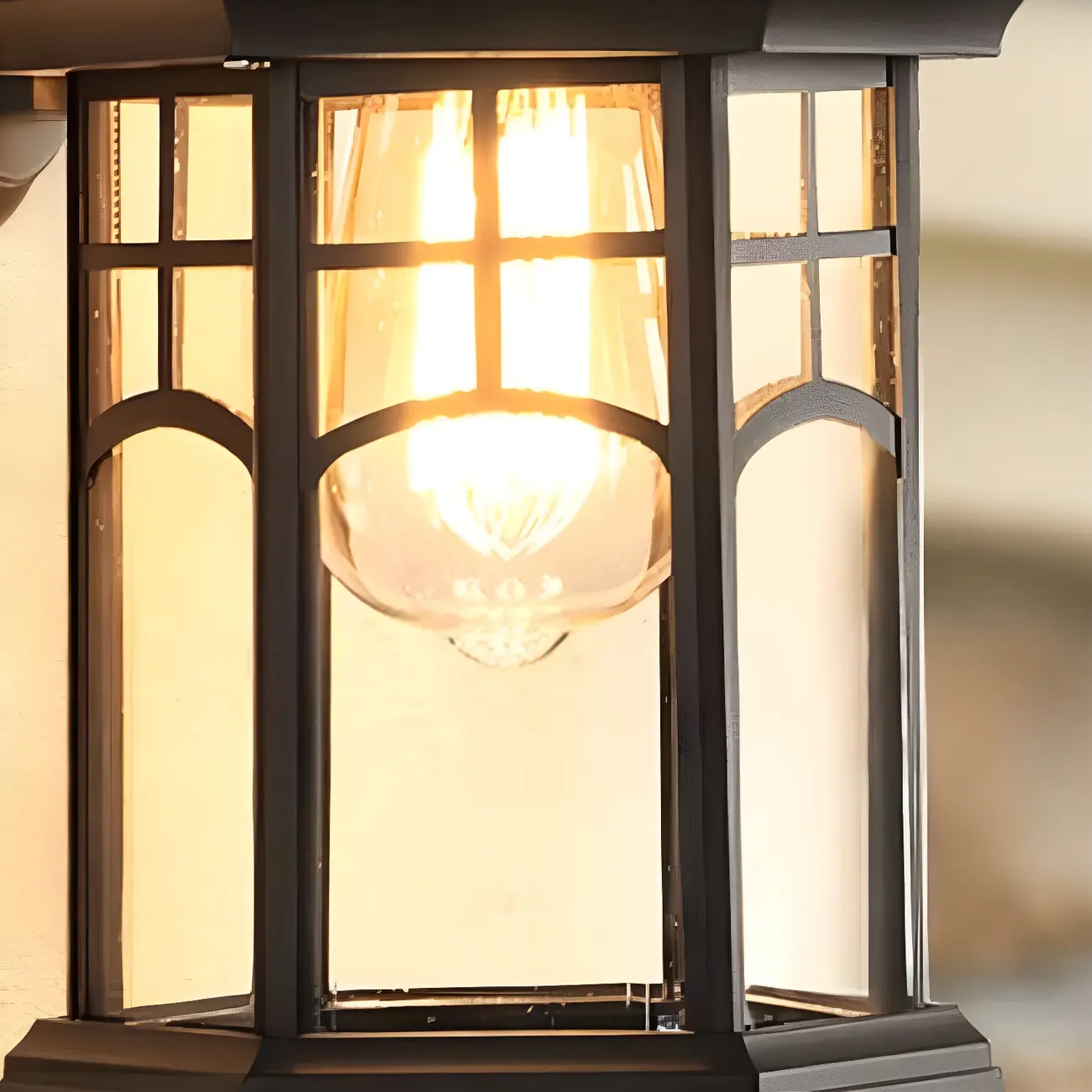 Industrial Black Metal Clear Glass Lantern Outdoor Wall Light Image - 7 | homeyfad