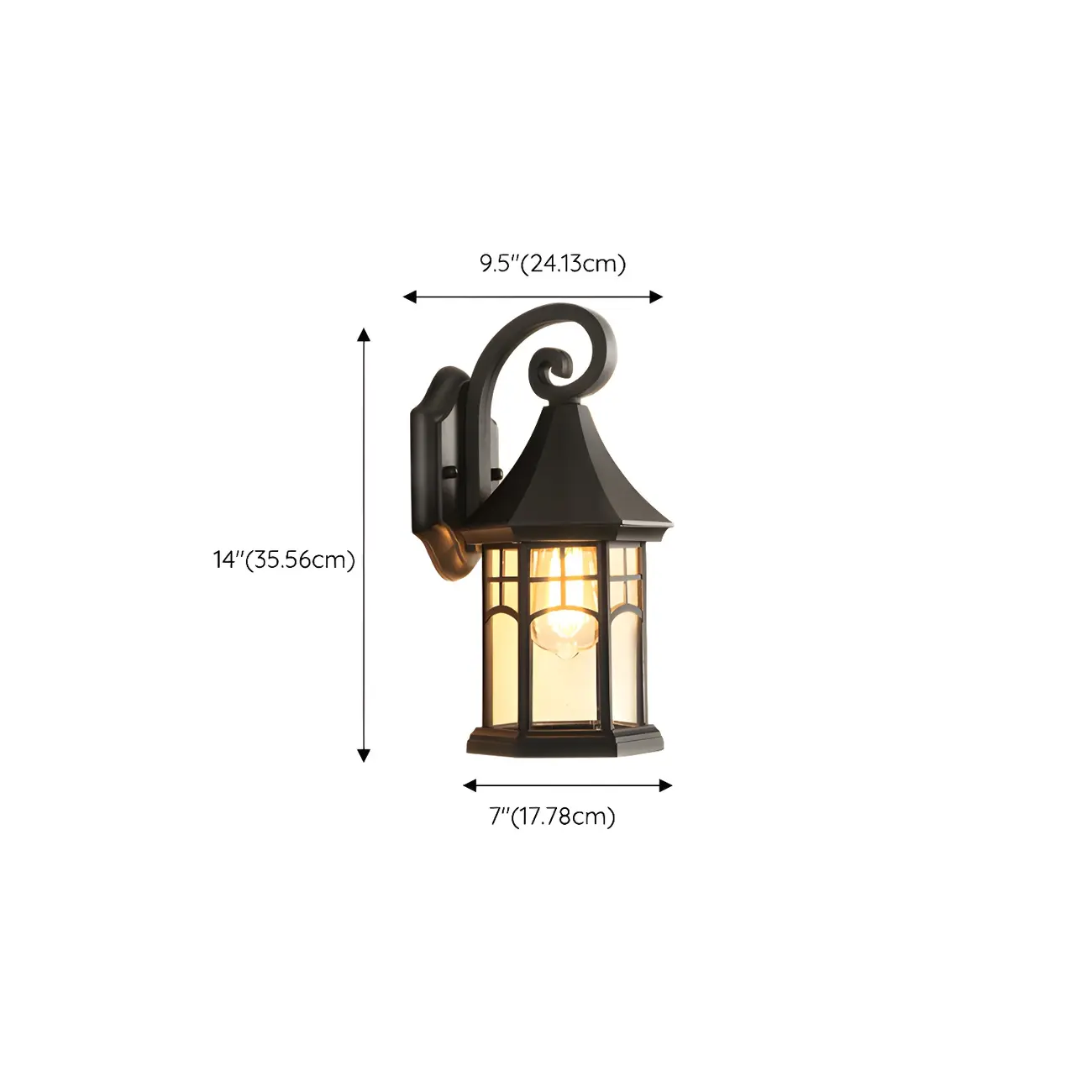 Industrial Black Metal Clear Glass Lantern Outdoor Wall Light #size | homeyfad
