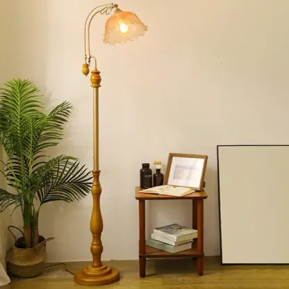 Plug-In Vintage Flower Shape Amber Glass Arc Floor Lamp Image - 1