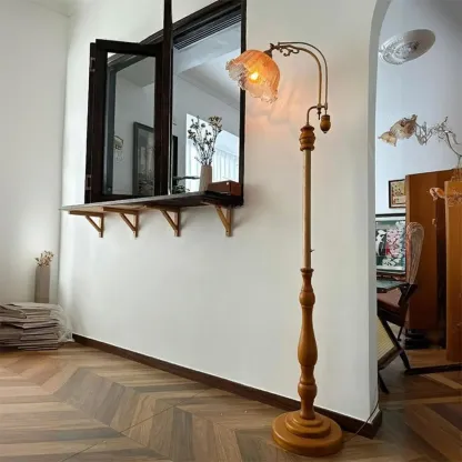 Plug-In Vintage Flower Shape Amber Glass Arc Floor Lamp Image - 6