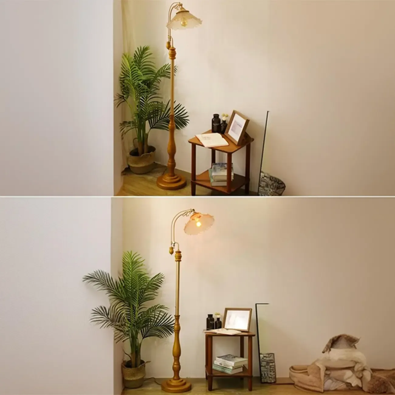 Plug-In Vintage Flower Shape Amber Glass Arc Floor Lamp Image - 12