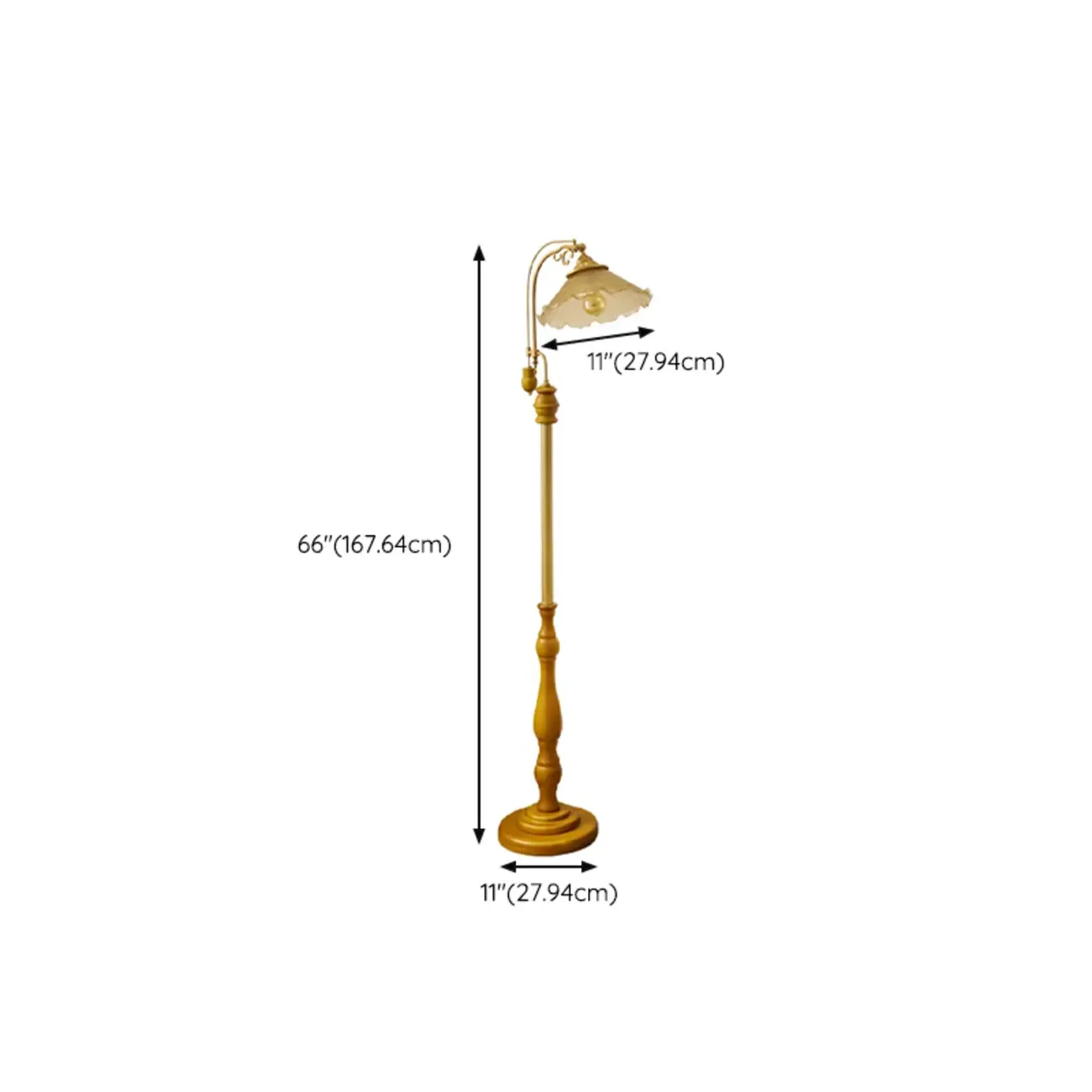 Plug-In Vintage Flower Shape Amber Glass Arc Floor Lamp #size