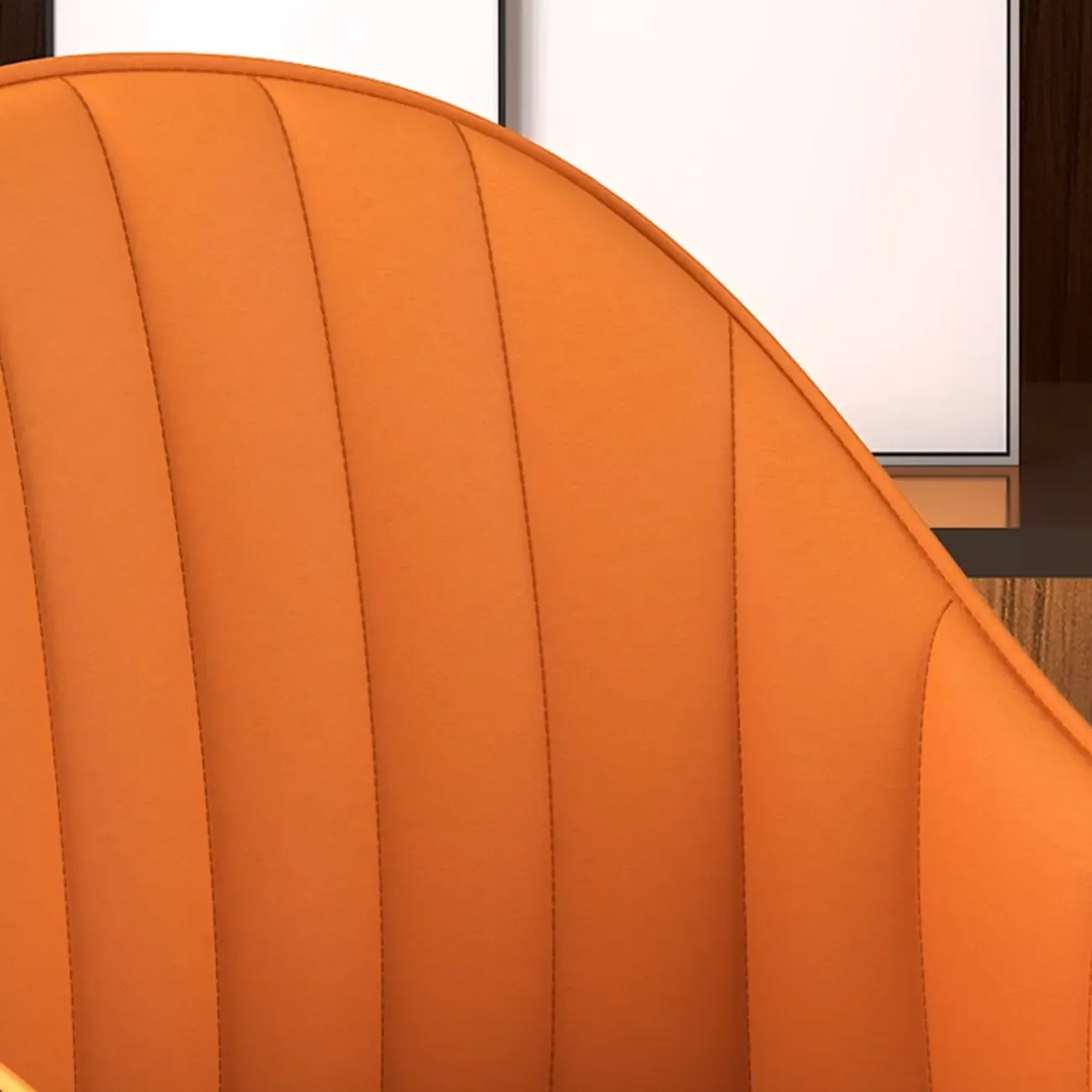 Art Deco Bucket Orange Leather Bar Stool with Back Image - 6