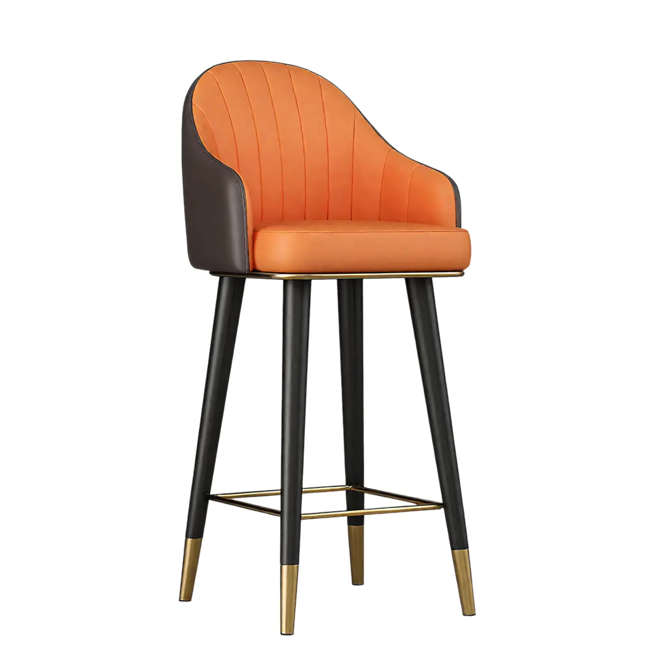 Art Deco Bucket Orange Leather Bar Stool with Back Image - 2 | homeyfad