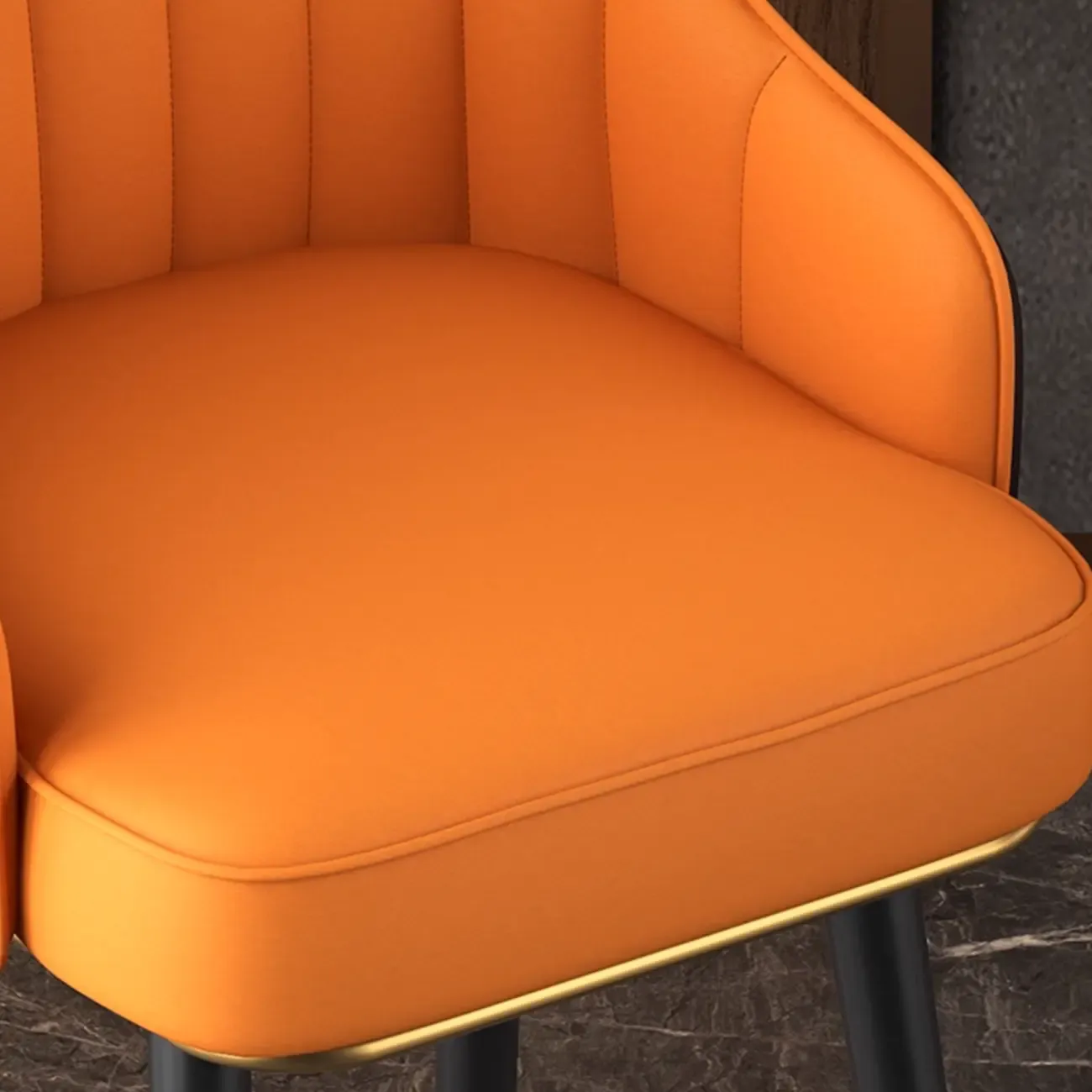 Art Deco Bucket Orange Leather Bar Stool with Back Image - 7