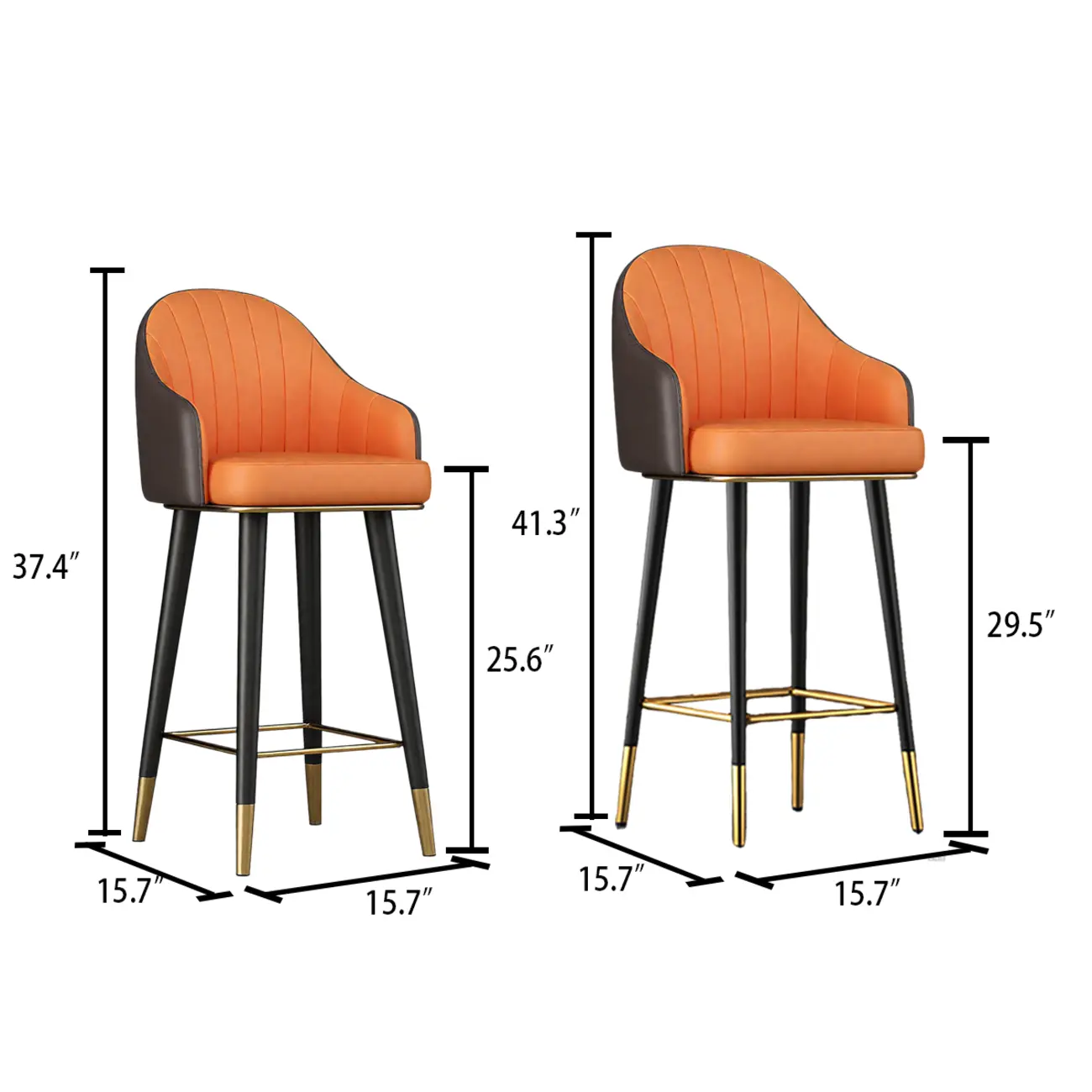 Art Deco Bucket Orange Leather Bar Stool with Back Image - 3 | homeyfad