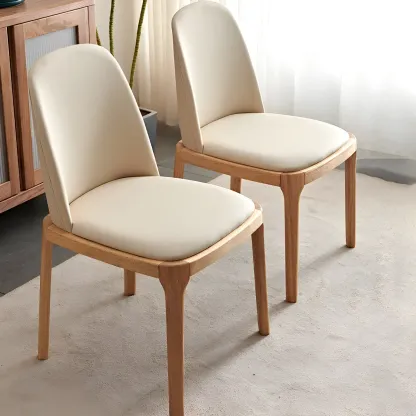 Cream Wood Faux Leather Solid Back Dining Chair Image - 1