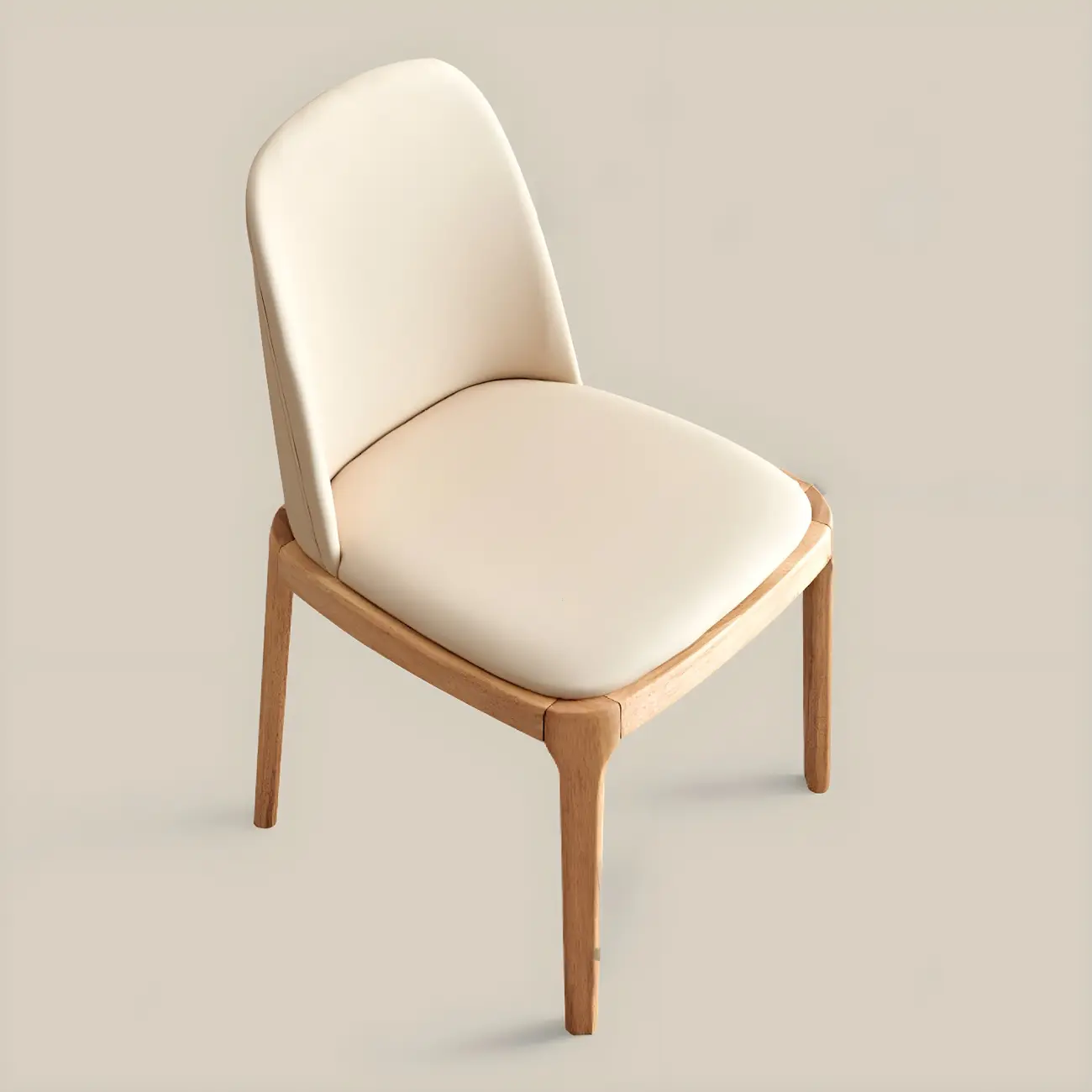 Cream Wood Faux Leather Solid Back Dining Chair Image - 8 | homeyfad