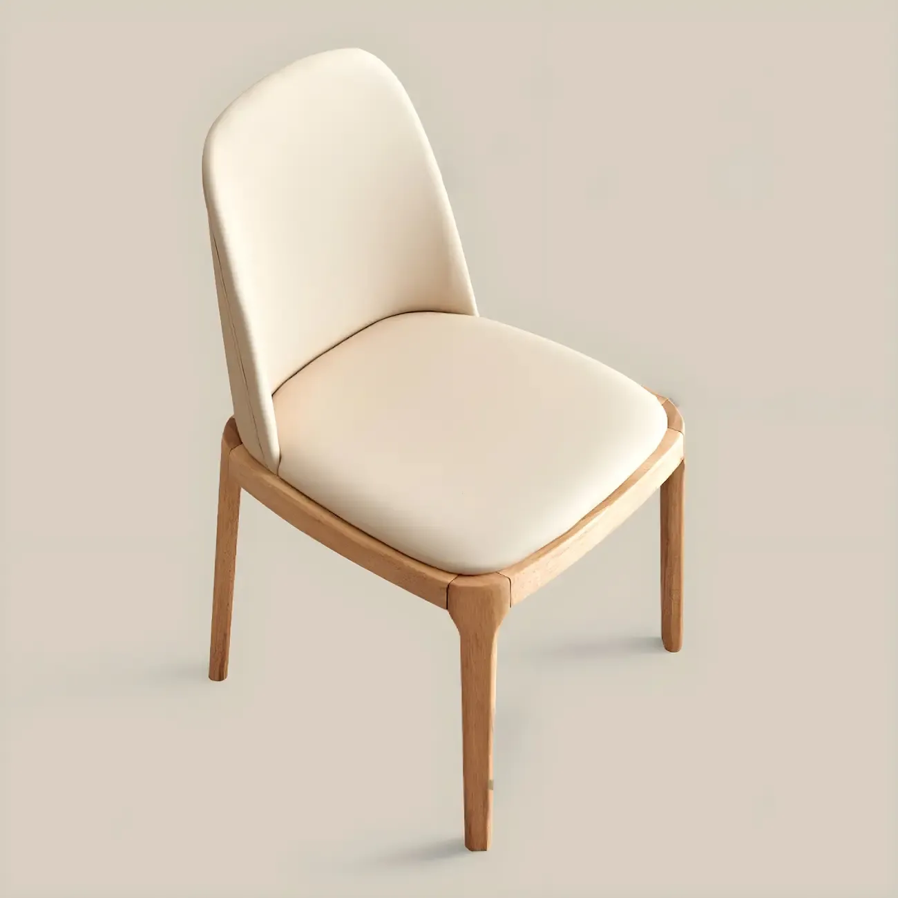 Cream Wood Faux Leather Solid Back Dining Chair Image - 8