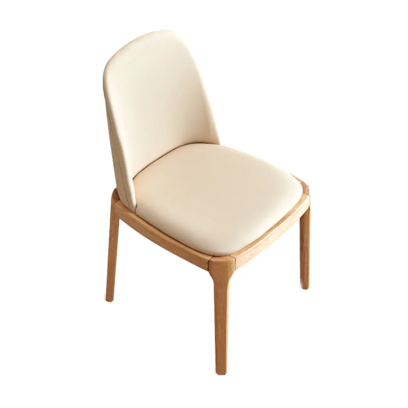 Cream Wood Faux Leather Solid Back Dining Chair Image - 10 | homeyfad