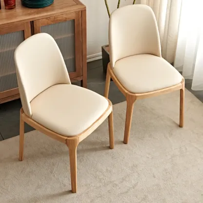 Cream Wood Faux Leather Solid Back Dining Chair Image - 13