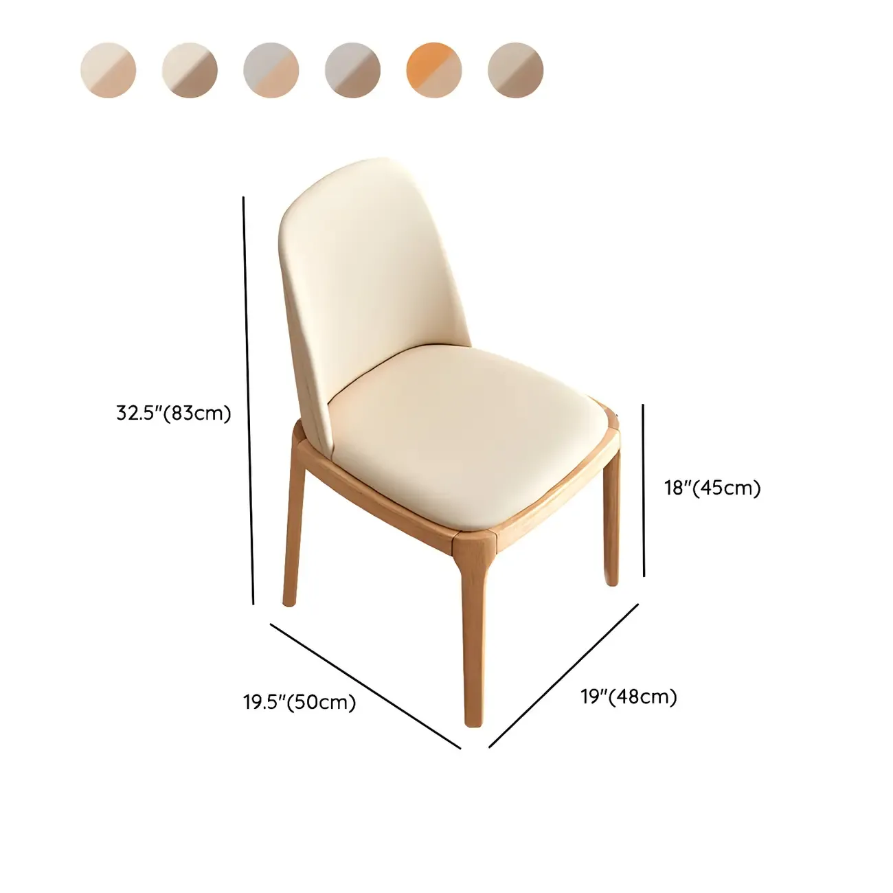 Cream Wood Faux Leather Solid Back Dining Chair #size