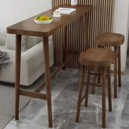 Rustic Brown Pine Trestle Bar Tables for Living Room Image - 7