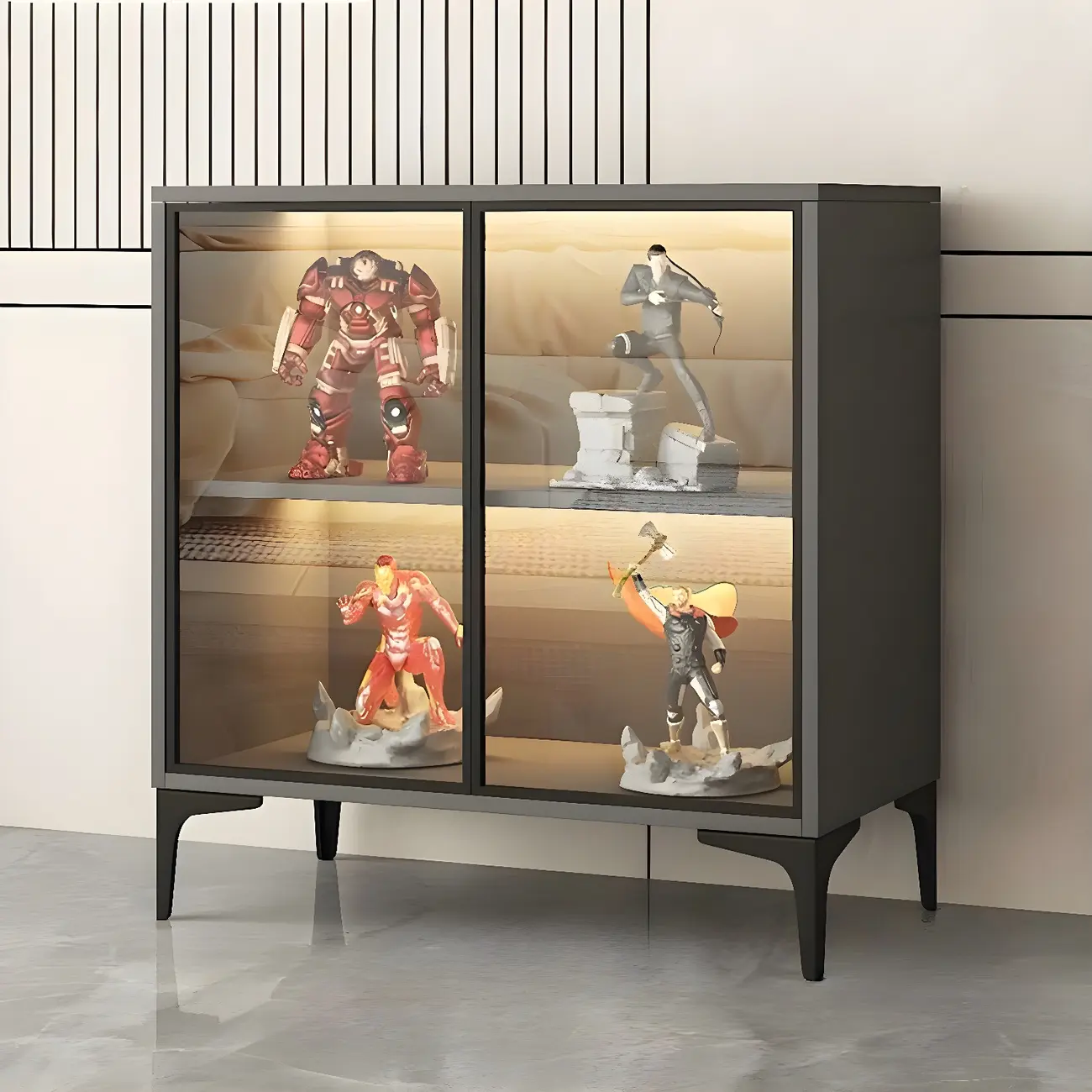 Freestanding Black Tempered Glass Wood Display Cabinet Image - 3 | homeyfad