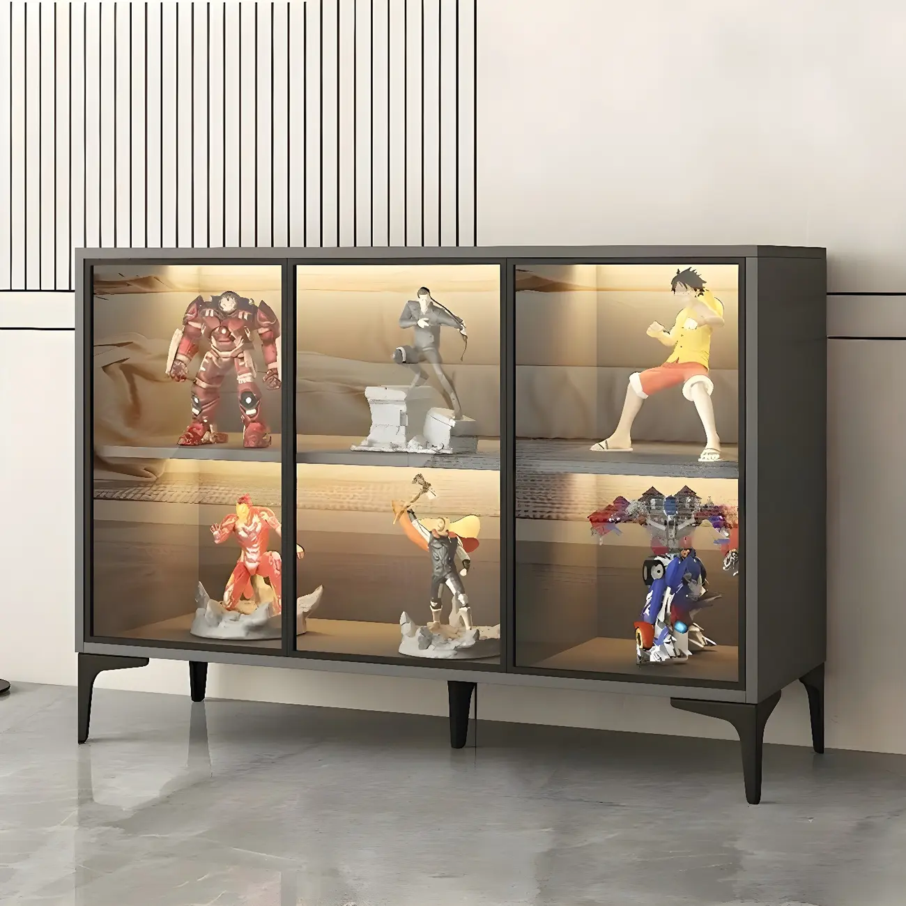 Freestanding Black Tempered Glass Wood Display Cabinet Image - 6 | homeyfad