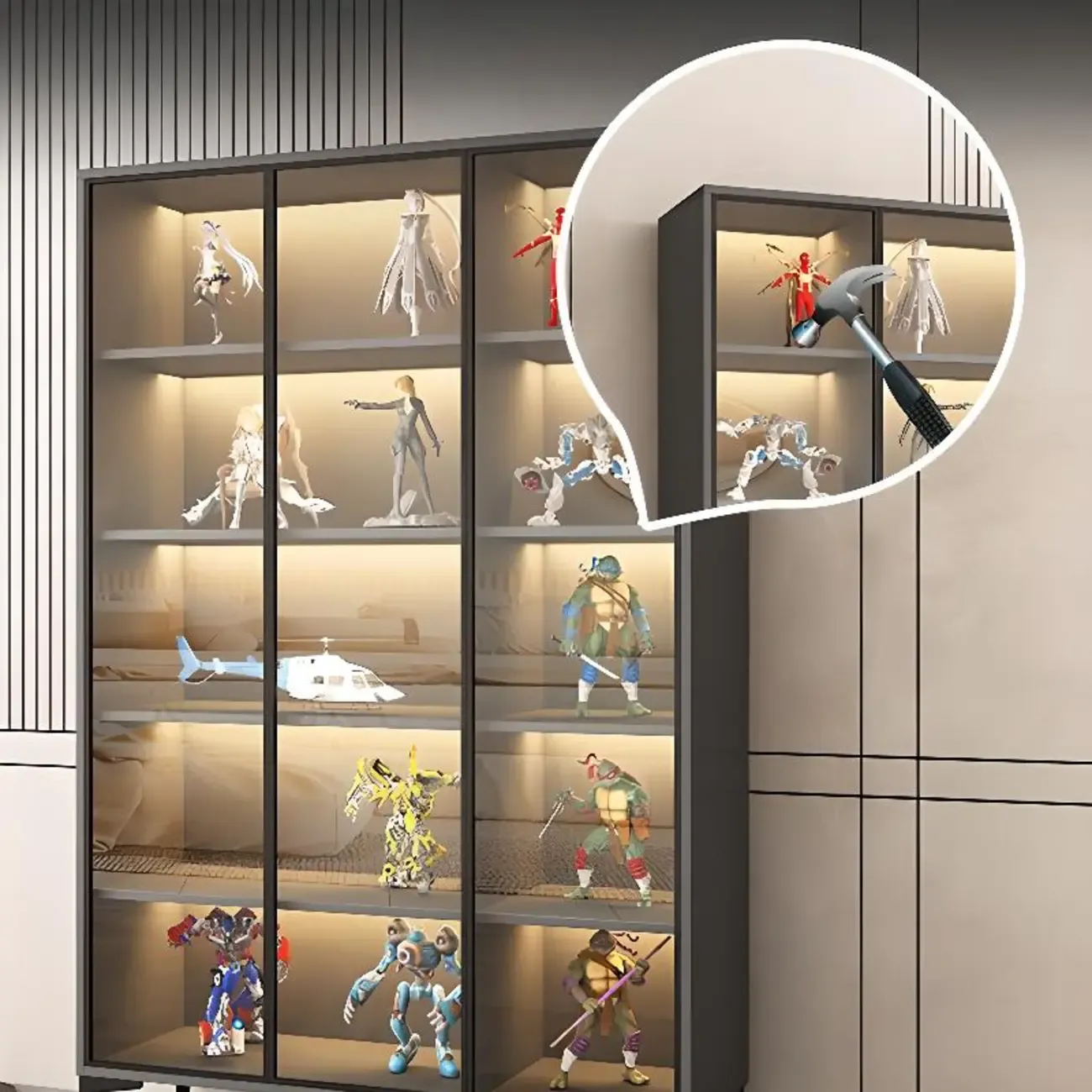 Freestanding Black Tempered Glass Wood Display Cabinet Image - 7