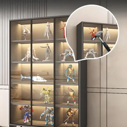 Freestanding Black Tempered Glass Wood Display Cabinet Image - 7