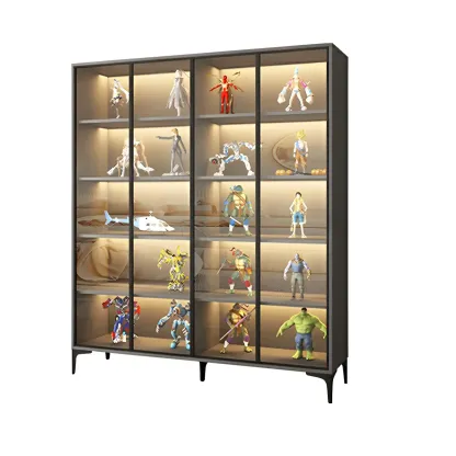 Freestanding Black Tempered Glass Wood Display Cabinet Image - 9