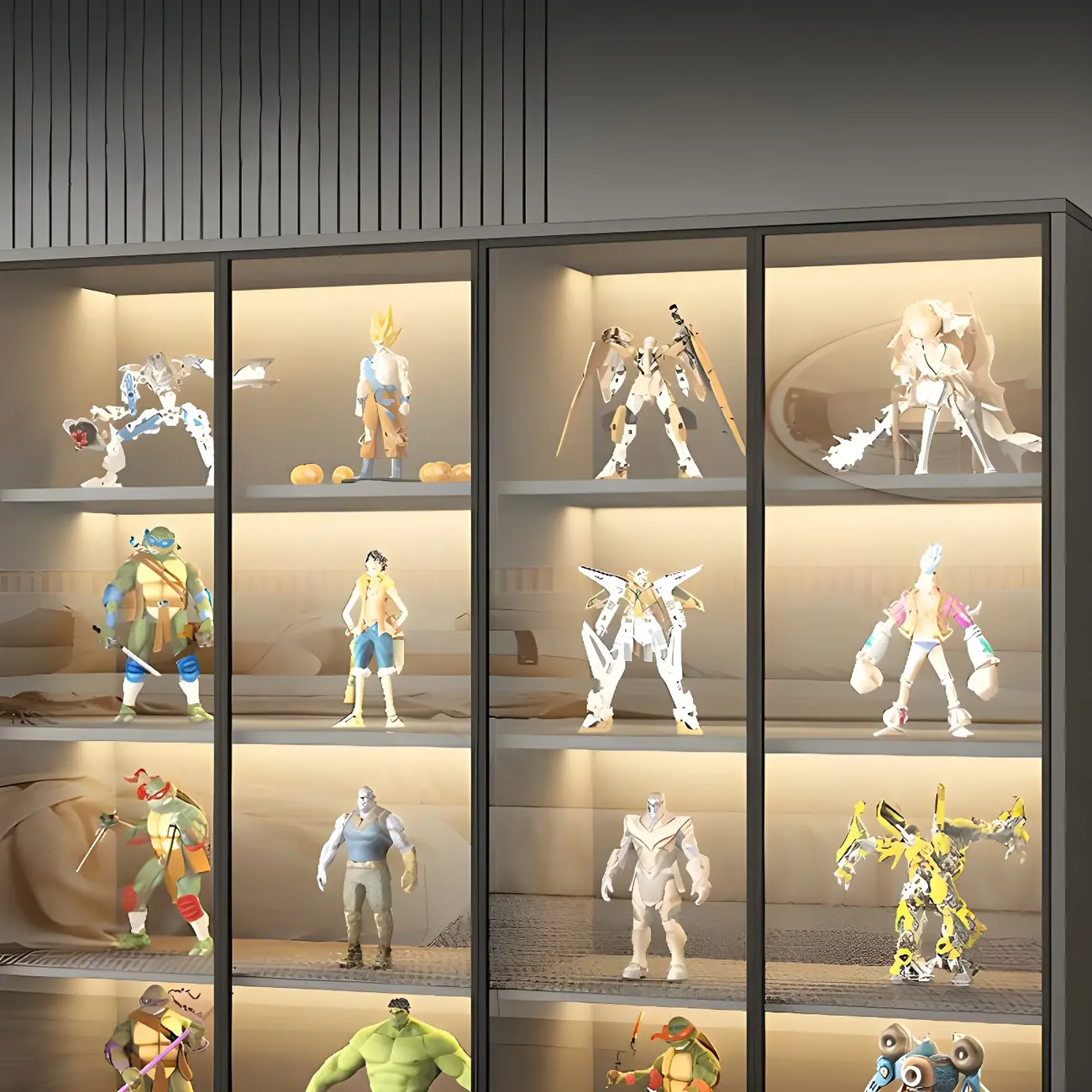 Freestanding Black Tempered Glass Wood Display Cabinet Image - 12 | homeyfad