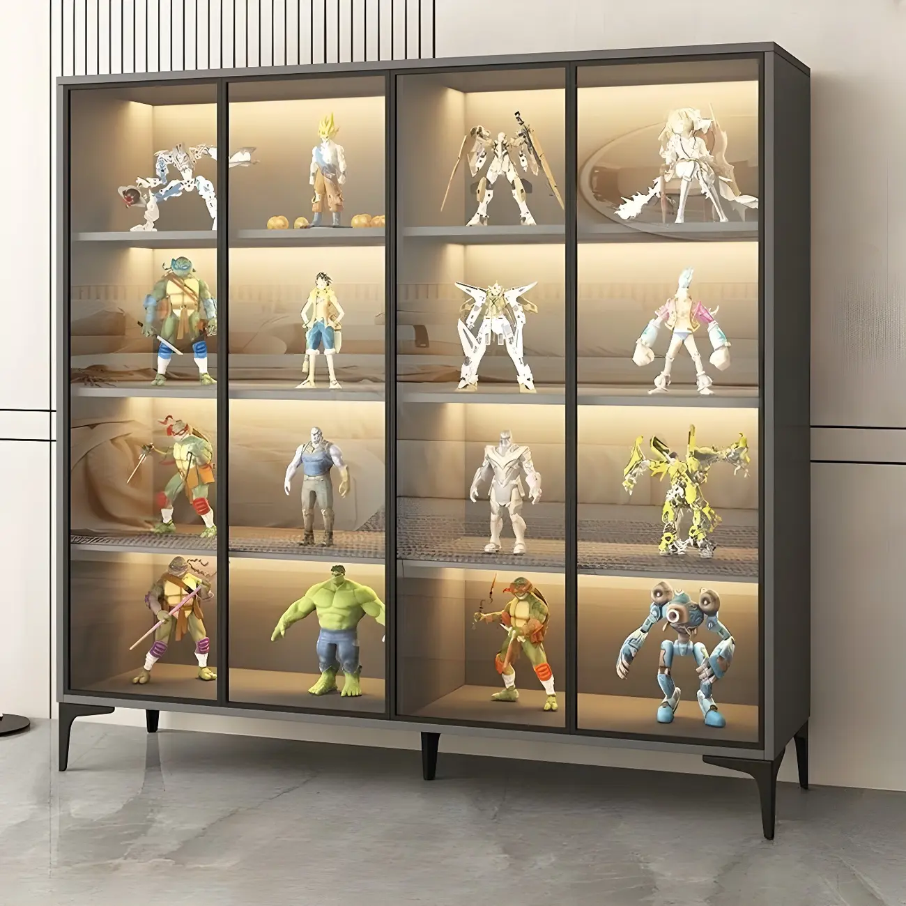 Freestanding Black Tempered Glass Wood Display Cabinet Image - 13 | homeyfad