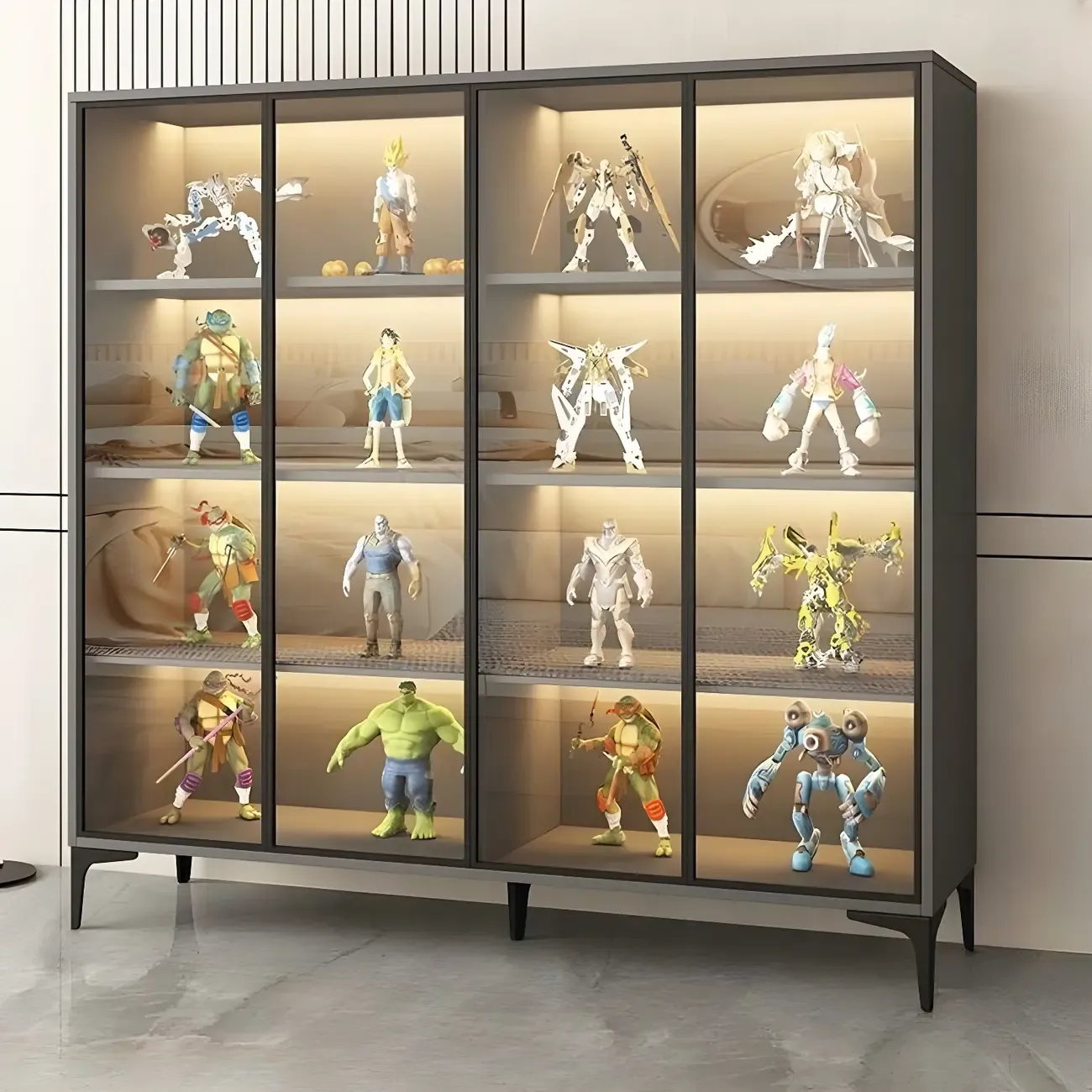 Freestanding Black Tempered Glass Wood Display Cabinet Image - 13