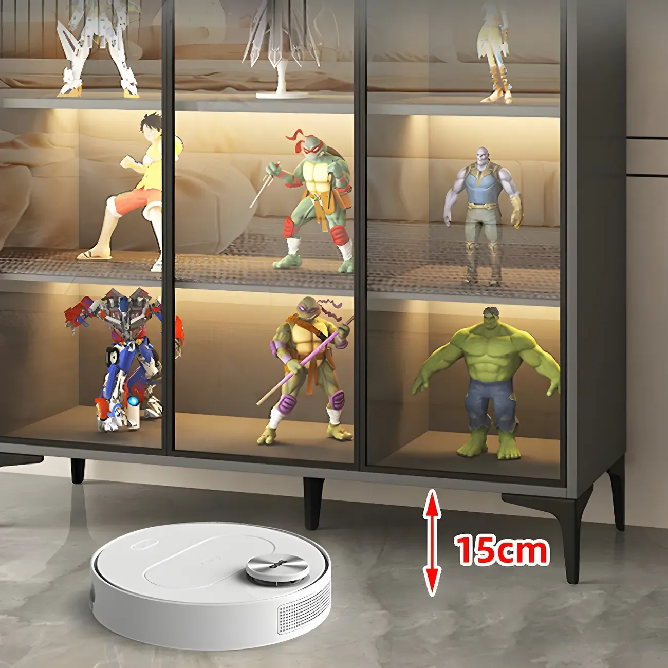 Freestanding Black Tempered Glass Wood Display Cabinet Image - 14