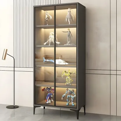 Freestanding Black Tempered Glass Wood Display Cabinet Image - 15
