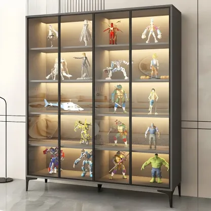 Freestanding Black Tempered Glass Wood Display Cabinet Image - 17