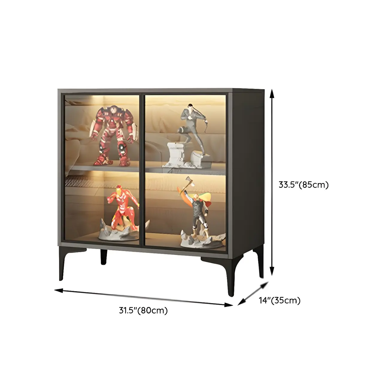 Freestanding Black Tempered Glass Wood Display Cabinet #size | homeyfad