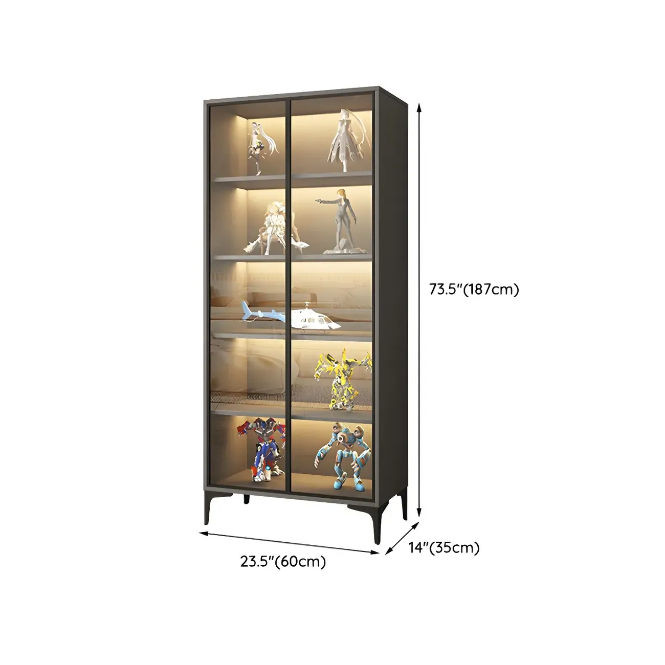Freestanding Black Tempered Glass Wood Display Cabinet Image - 19
