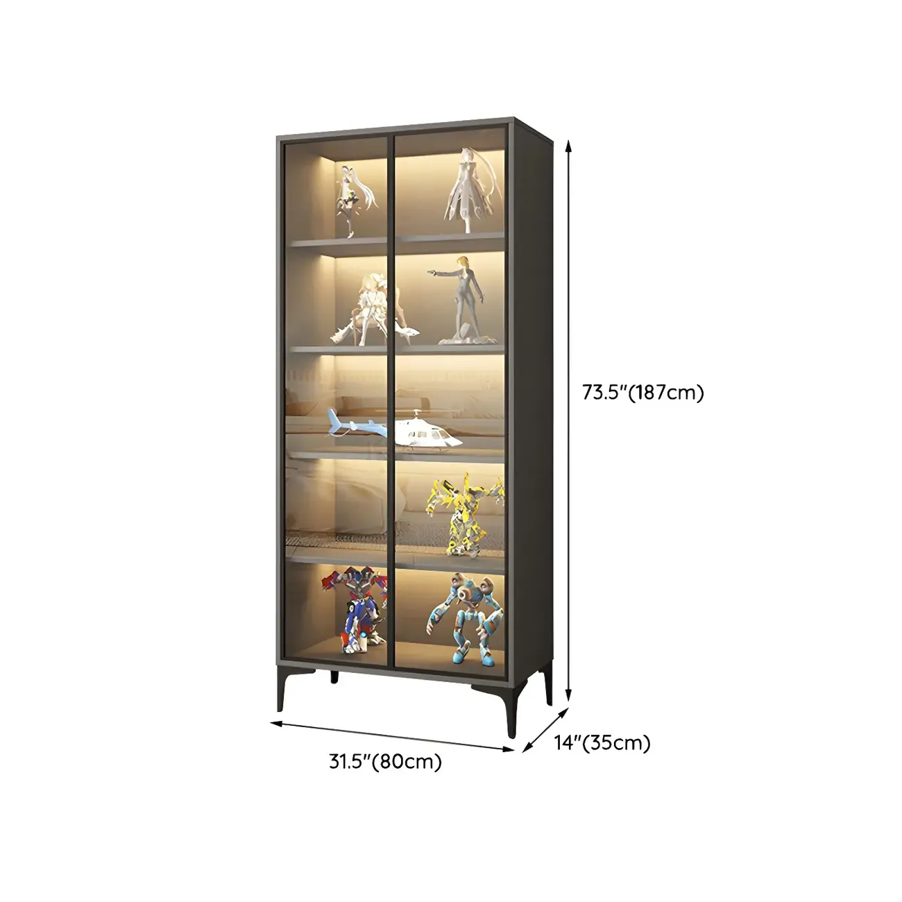 Freestanding Black Tempered Glass Wood Display Cabinet Image - 20