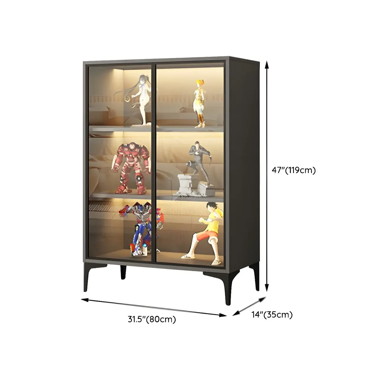 Freestanding Black Tempered Glass Wood Display Cabinet Image - 22