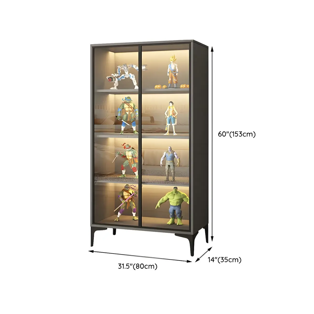 Freestanding Black Tempered Glass Wood Display Cabinet Image - 23