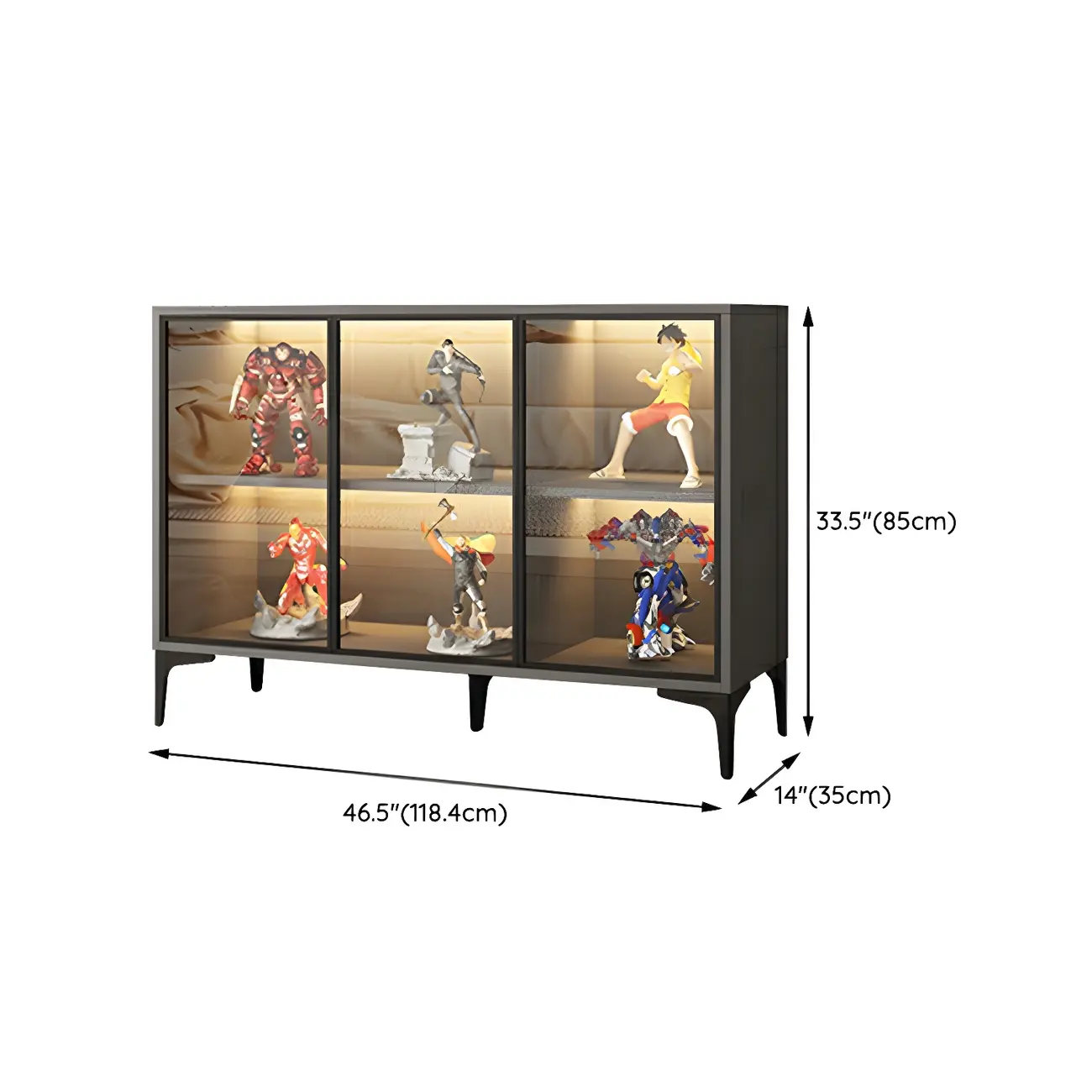Freestanding Black Tempered Glass Wood Display Cabinet Image - 24 | homeyfad