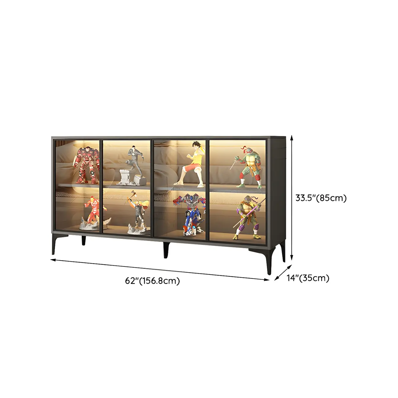 Freestanding Black Tempered Glass Wood Display Cabinet Image - 25 | homeyfad