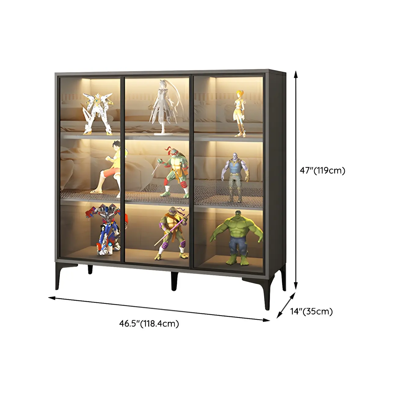 Freestanding Black Tempered Glass Wood Display Cabinet Image - 26 | homeyfad