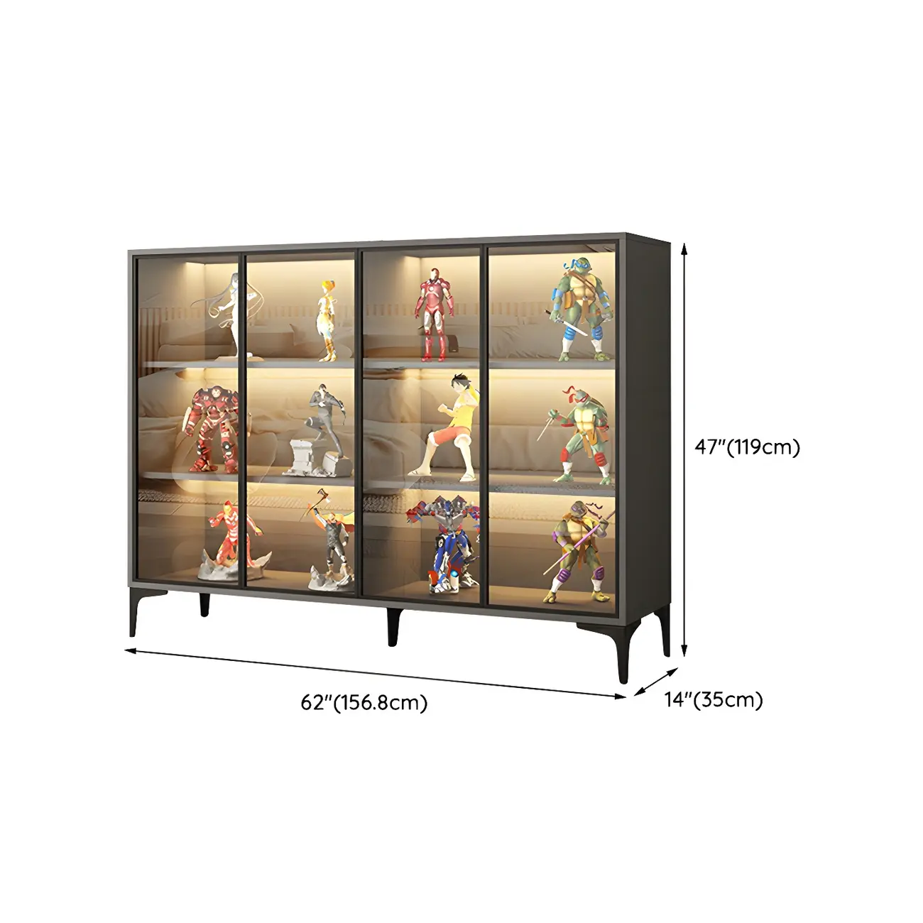 Freestanding Black Tempered Glass Wood Display Cabinet Image - 27 | homeyfad