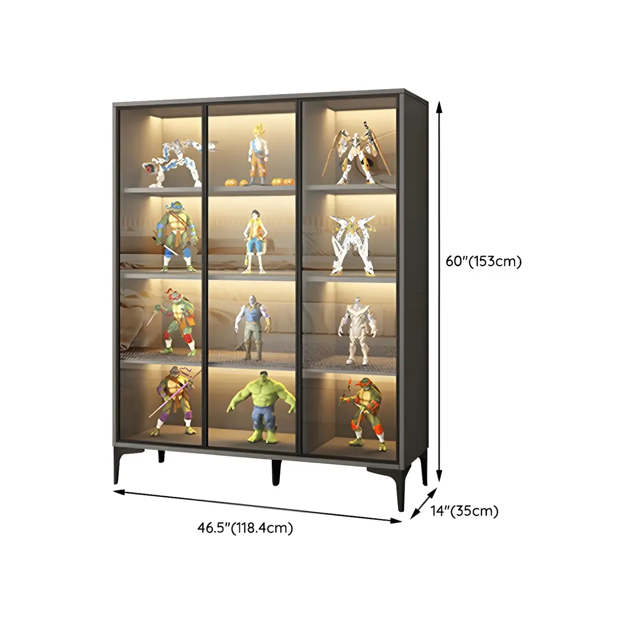 Freestanding Black Tempered Glass Wood Display Cabinet Image - 28