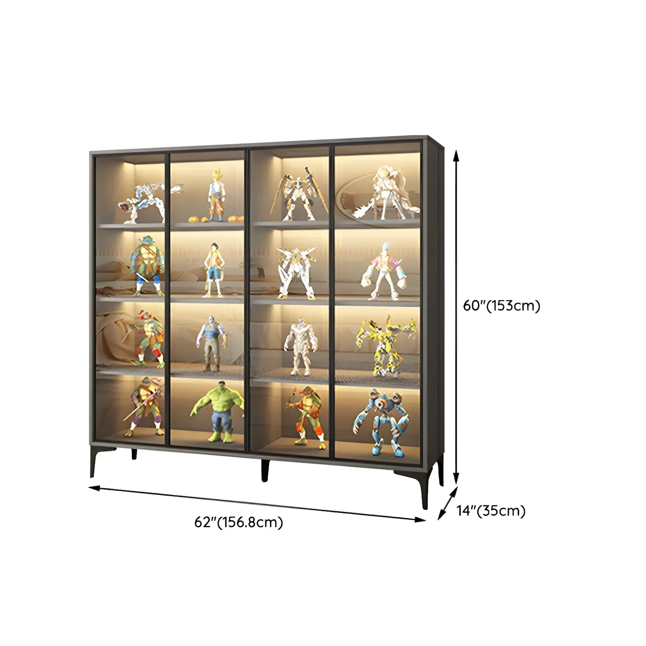Freestanding Black Tempered Glass Wood Display Cabinet Image - 29 | homeyfad