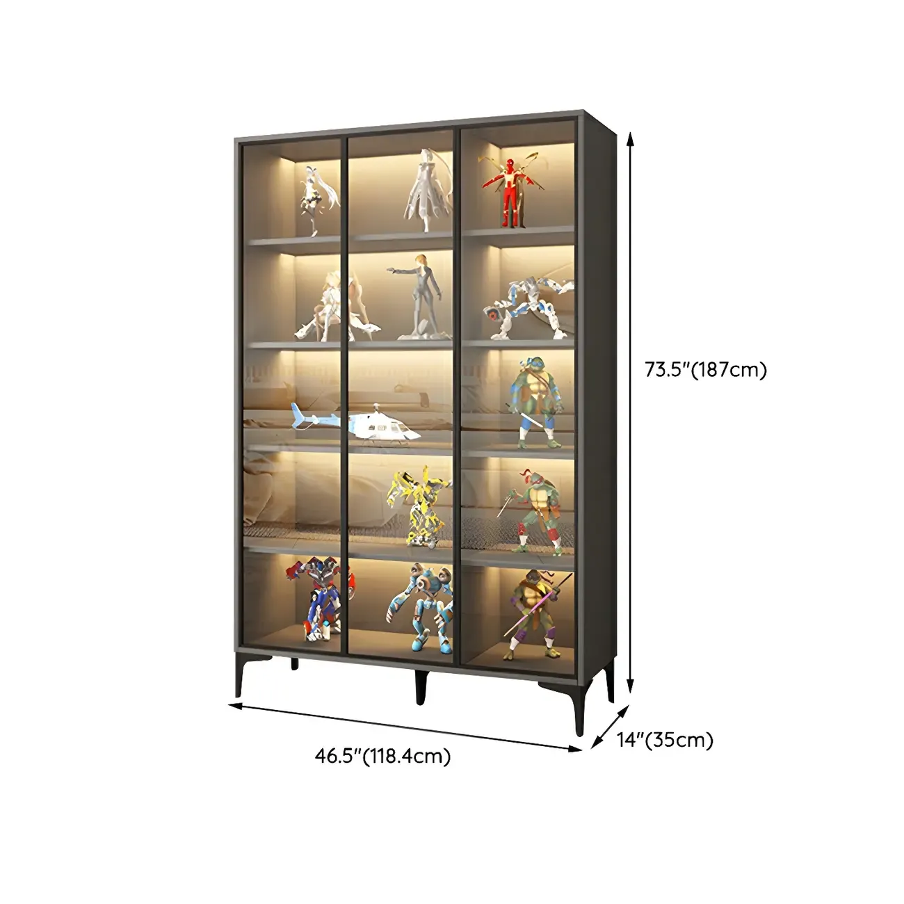 Freestanding Black Tempered Glass Wood Display Cabinet Image - 30